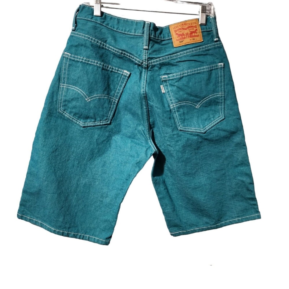 Mens Levi's 569 Loose Baggy  90's Turquoise Shorts White Tab Size 32